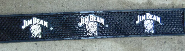 JIM BEAM Bourbon Whiskey Black Rubber Drink Spill Mat 23" X 3.25" Bar Set NEW