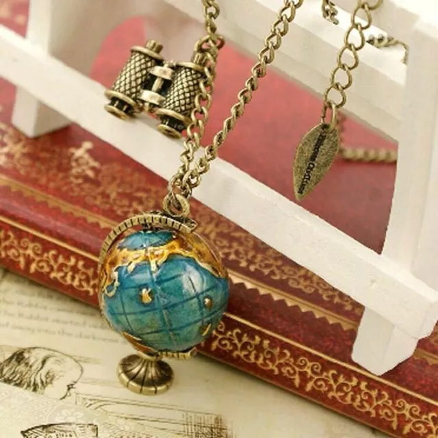 Unusual Vintage Globe Necklace Planet Earth World Map Art Pendant Ball Chain 2