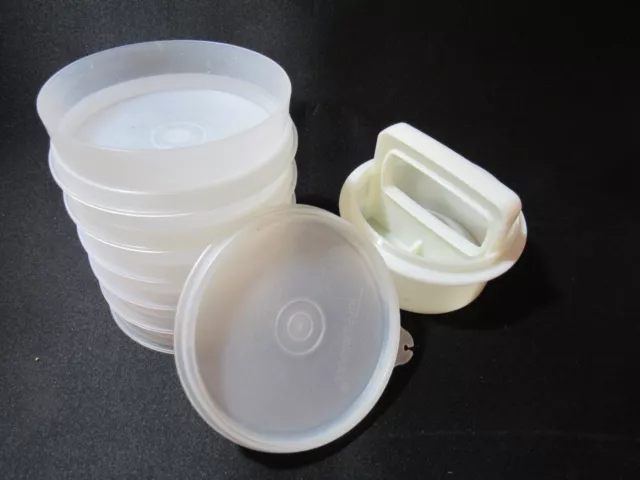 Vtg Tupperware Hamburger Press Maker Ring 6 Patty Freezer Keepers Lid set