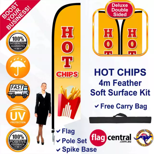 HOT CHIPS Deluxe Yellow 4m Feather Flag/Banner Kit with Spike *UV Protected