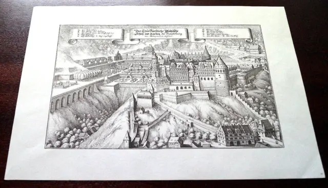 Heidelberg 1645 ; alte Stadtansicht, nach einem Kupferstich M. Merian;