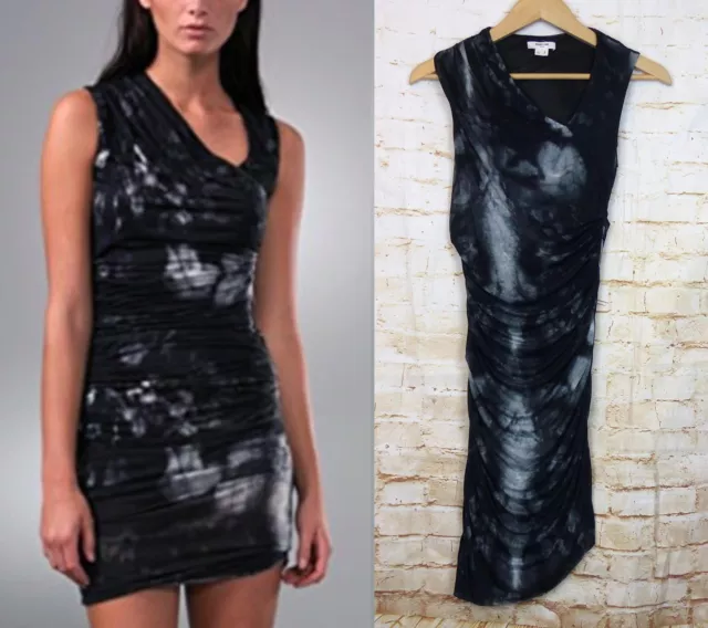 Helmut Lang Ruched Skull Print Bodycon Mini Dress Womens S Modal Black A03HW603