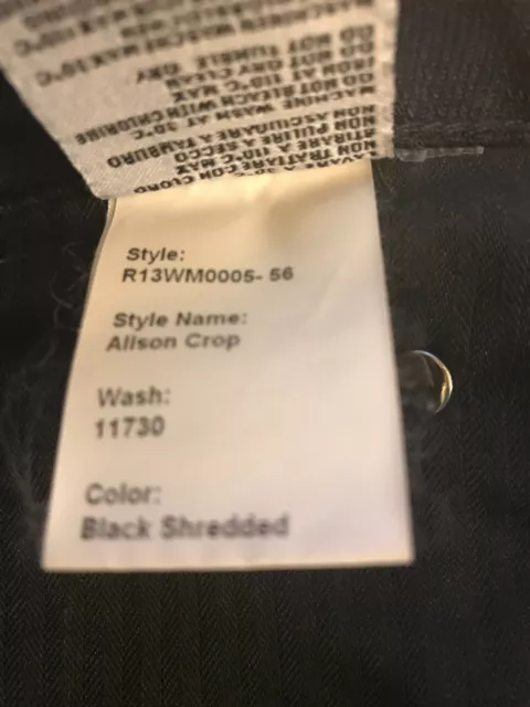 R13 New Shredded Black Alison Crop Jean Skinny Distressed MSRP $345 3