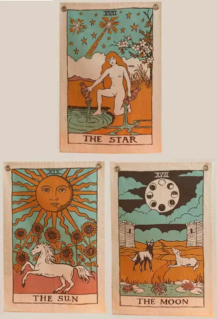 Tarot Flag Tapestry The Sun, The Moon and The Star Cotton Wall Hanging Pack of 3