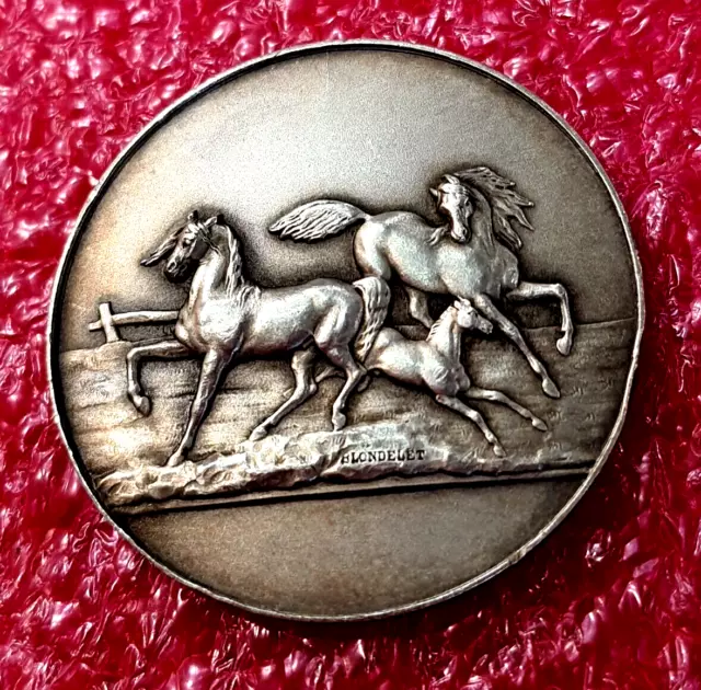 1900s  Central France,Cher (department) Equestrian Horses 950 Silver medal 35mm