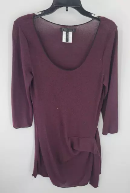 BCBGMaxazria Sweater Womens Large Maroon Scoop Neck Ruched Bodycon Tunic