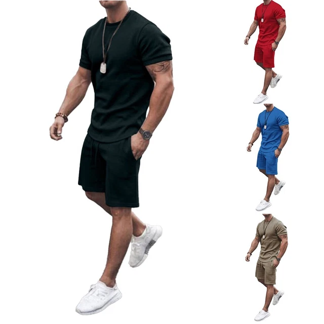 Da Uomo Manica Corta T-Shirt + Pantaloncini da Corsa Palestra Sportswear SPORTS