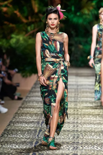 $4130 Nwt Runway Dolce And Gabbana Jungle/Tamburi  Print Long Dress 2020 Spring