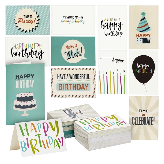 120 PACK HAPPY Birthday Cards Bulk with Envelopes, Blank Inside, 4x6 In