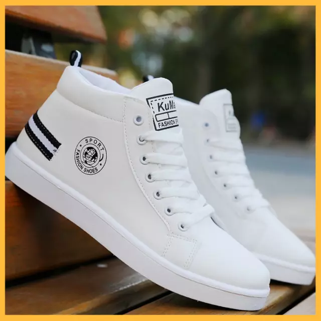 Zapatos Informales Blancos Para Hombre Zapatillas De Cuero Moda Deportivos Cómodas