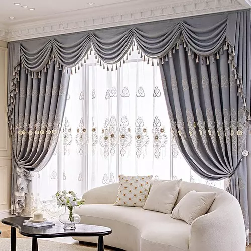 Modern Curtains European-style  Window Embroidered Curtain Yarn Double Layer