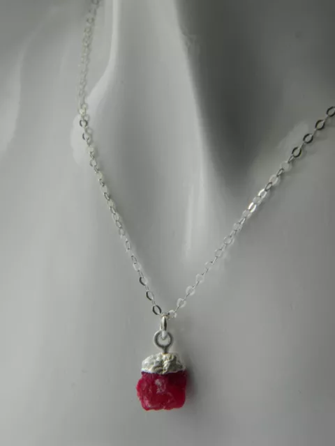 RUBY Raw Crystal Gem Charm & Solid 925 Sterling Silver Hand Crafted Necklace