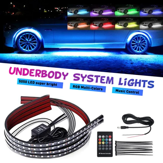 4X 36"48" RGB LED Strip Under Car Tube Underglow Underbody System Neon Light Kit