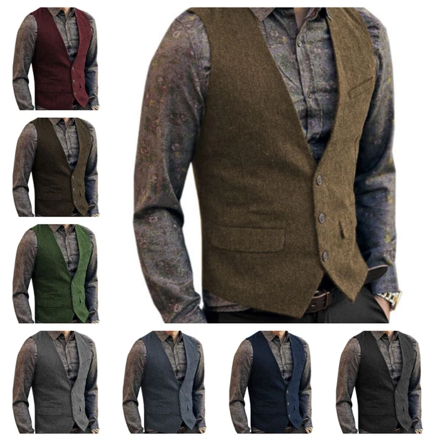 Gilet da uomo vintage in tweed formale a spina di pesce festa di nozze 44 46 48 50