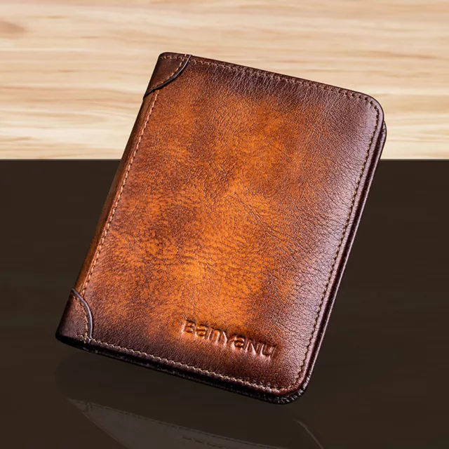 Genuine Leather Men Bifold/Trifold Wallet RFID Blocking Credit card Holder Retro 2