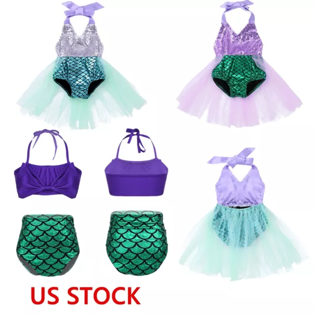 Toddlers Girls Mermaid Swimwear Bikini Skirt Swimsuits Swimming Bathing Surfing