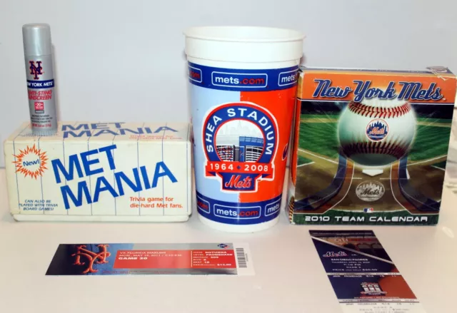 New York Mets Souvenirs-Shea Cup, 2010 Calendar, Trivia Game, Sunscreen, Tickets