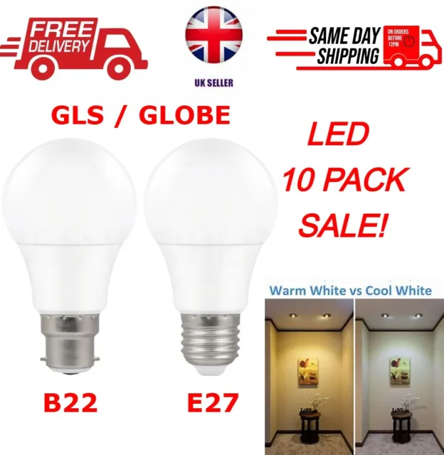 B22 E27 LED Light Bulbs 100 W GLS Globe Energy Saver Warm Cool White 10 PACK UK