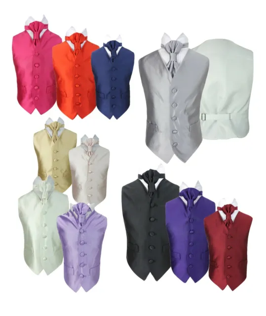 Boys Plain Satin Page boy Wedding Waistcoat Cravat Vest Set Age 1 to 15
