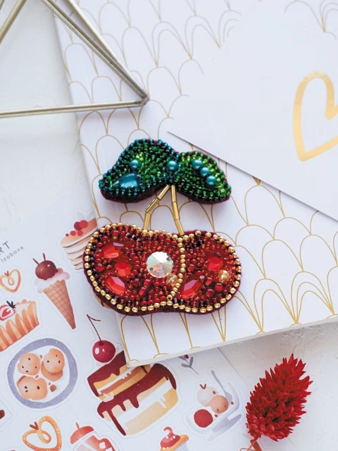 Hágalo usted mismo Kit de Fabricación de Joyería Broche ""Cerezas"" Broches Hechos a Mano Cuentas De Colección