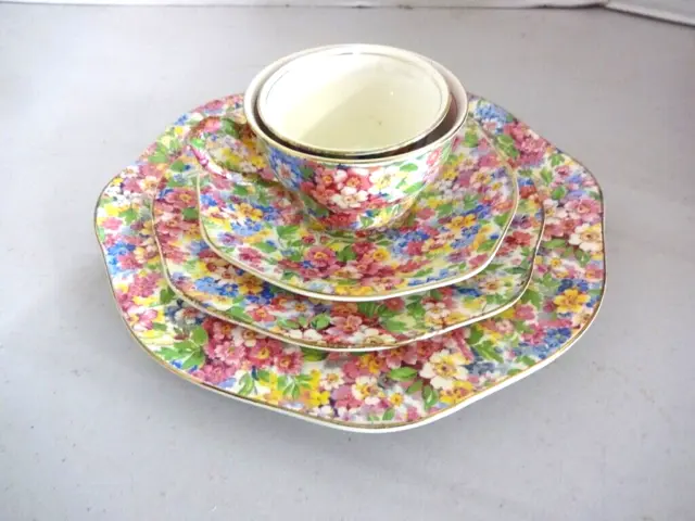 Vintage Chintz James Kent "Apple Blossom" 5 Piece Set