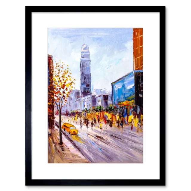 York Cityscape Painting Framed Wall Art Print 9X7 In
