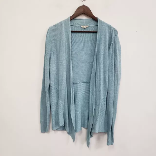 Eileen Fisher Womens Organic Linen Cardigan Size 2X Light Blue Open Front Drapey