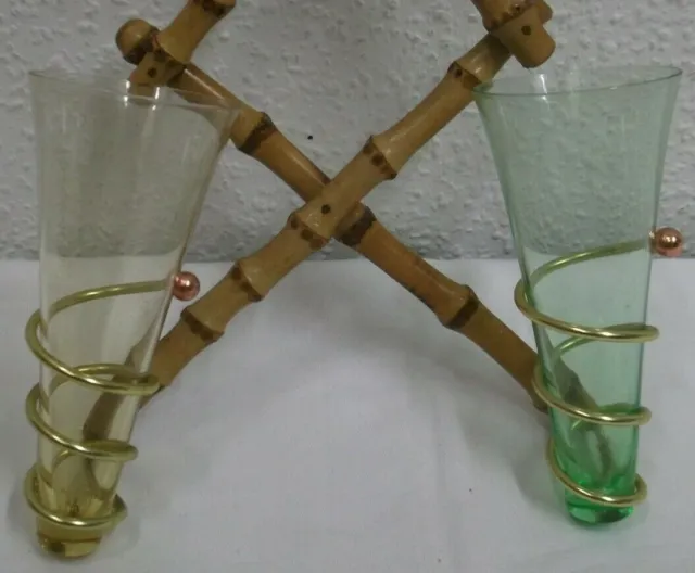 50er 60er Wandvase 2er Glas Bambus Tiki Mid Century  50s 60s Vintage 2