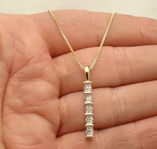 2.00 Ct Round Lab-Created Diamond Bar With Chain Pendant 14K Yellow Gold Plated