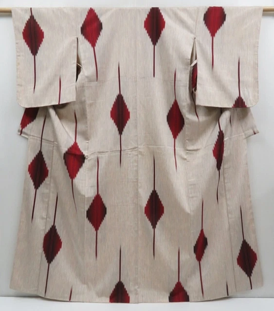 3517T07z860 Vintage Japanese Kimono Silk OMESHI KOMON Peach-Beige