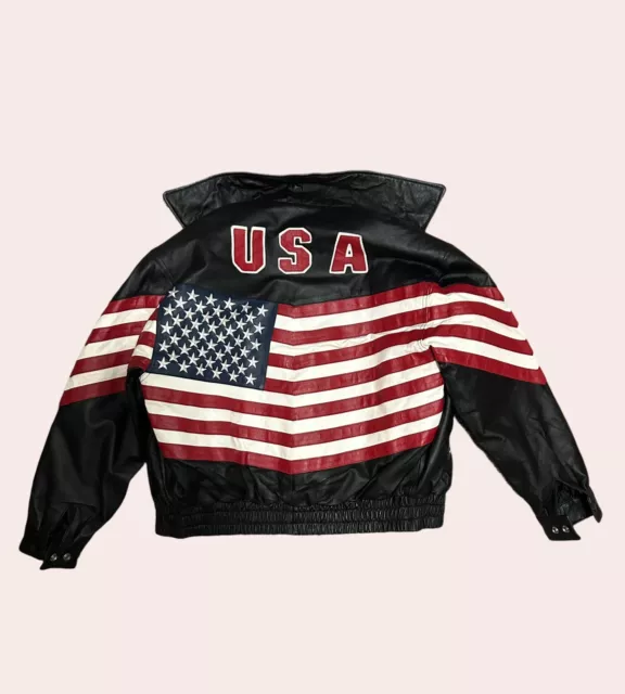 Leather Gallery American Flag Star USA Leather Jacket Size Small