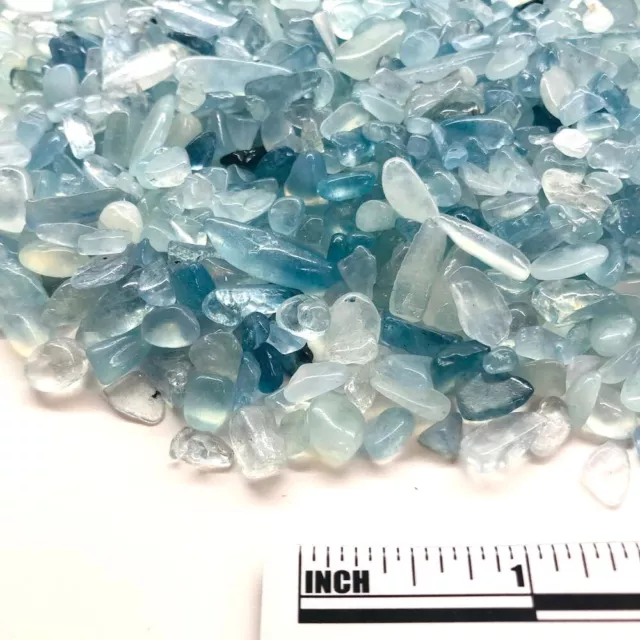 1/2 LB Aquamarine Semi Tumbled Gemstone Mini Chips  'A' Grade Wholesale Bulk Lot 3