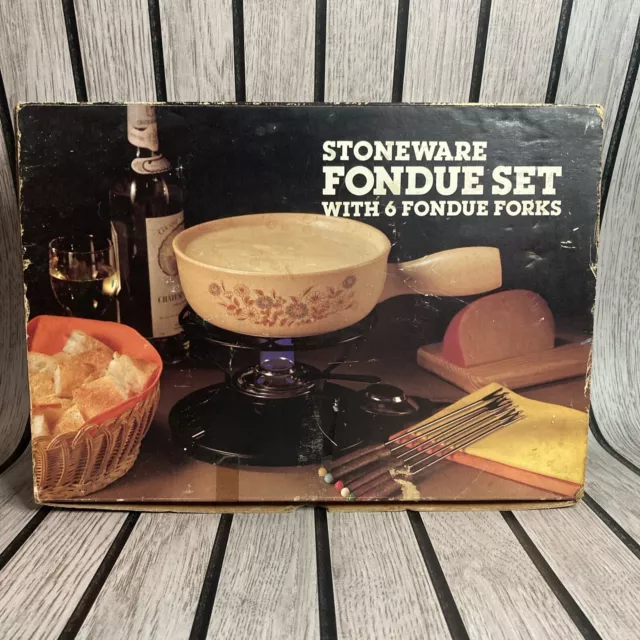 VINTAGE STONEWARE OVEN / FLAME PROOF 6 x forks FONDUE SET JAPAN Boxed