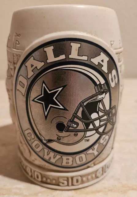 Dallas Cowboys Beer Stein Mug Cup Vtg NFL Football 5.5" - Raised Stadium