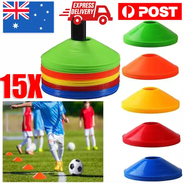 15 Pack Sports Training Discs Markers Cones Soccer Rugby Fitness Exercise AU