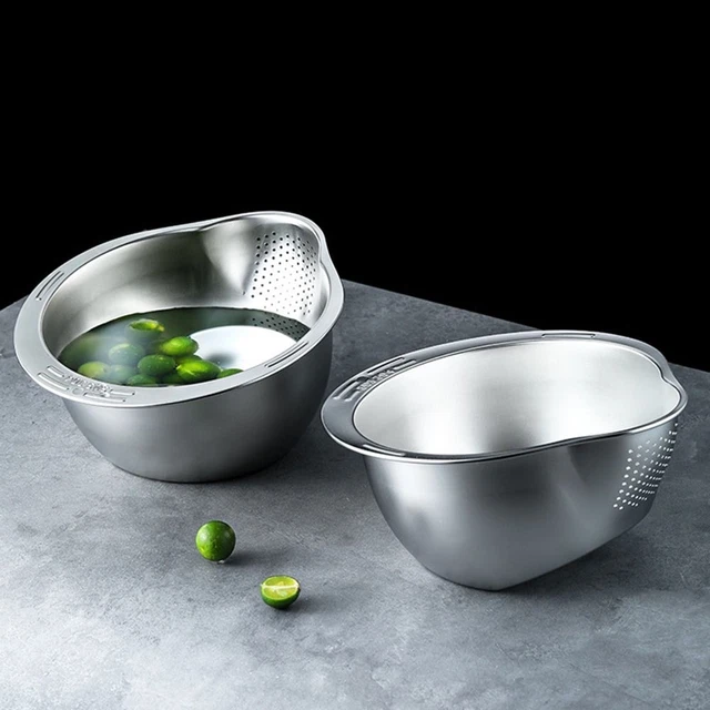 Home Stainless Steel Filter Basket Food Colander Drainer Rice Washing Bowl