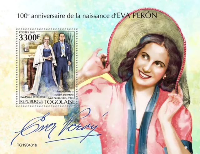 Togo 2019 MNH Famous People Stamps Eva Peron Juan Historical Figures 1v S/S