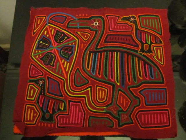 Vintage Kuna Mola Reverse Applique Folk Art Birds Textile Art Panama 13 x 15