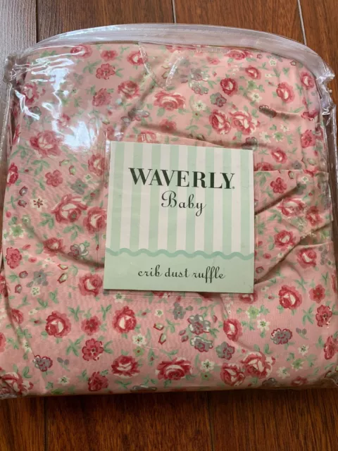 Waverly Baby Nursey Crib Skirt Dust Ruffle  Mauve/Pink / Mint Green Flowers-NEW