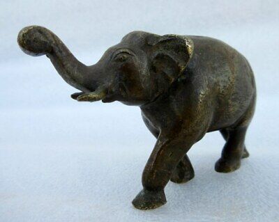 Antique Old Hand Carved Brass Miniature Beautiful Elephant Figure Statue Rare 3
