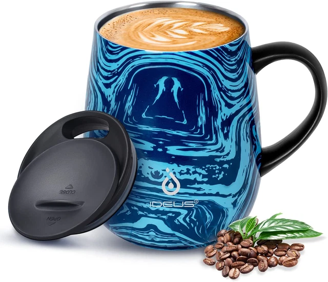 16 Oz Insulated Coffee Mug with Handle and Lid, Double Wall Stainless Steel Vacu