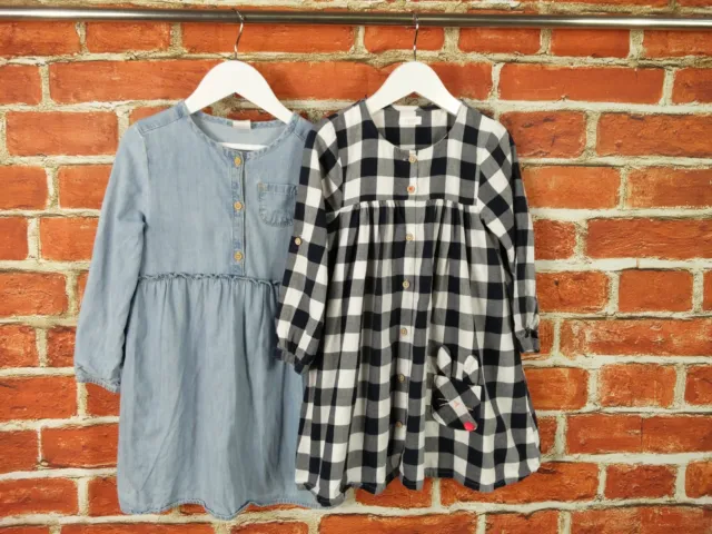 Girls Bundle Age 3-4 Years Next H&M Long Sleeve Dress Set Check Denim Kids 104Cm