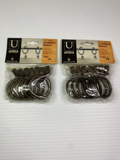 Umbra 1.5 in Clip Bronze Drapery Rings 2 Packs (14 Pieces) -New and Sealed