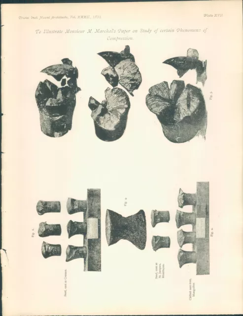 Antique Architects Print Naval vol 32 1891 Compression study M Marchal Plate 17