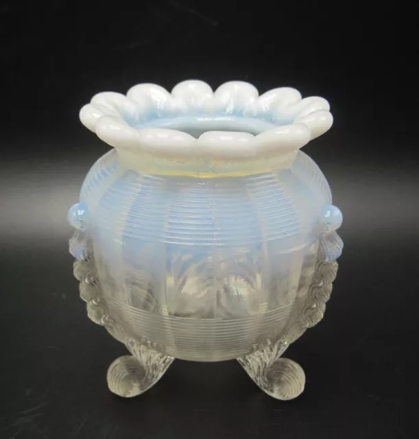 Northwood Klondyke Fluted Scrolls White Opalescent footed Rose Bowl