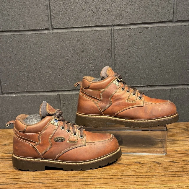 Y2K VINTAGE LUGZ Chunky Brown Leather Moc Toe Lace Up Boots Men’s 7 £39 ...