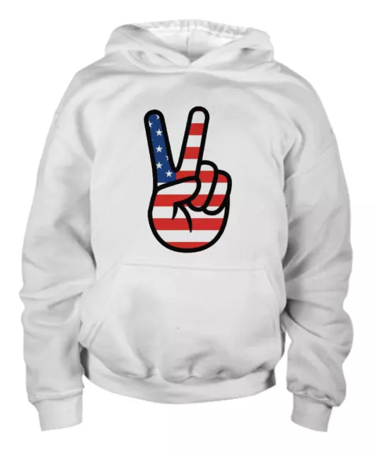 American Flag Peace Sign Fingers Kids Youth Hoodie | Patriotic USA Pullover