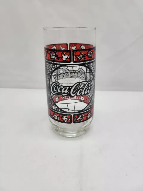 Vintage Enjoy Coca Cola Tiffany Stained Glass Style Drinking Glass Red And Black