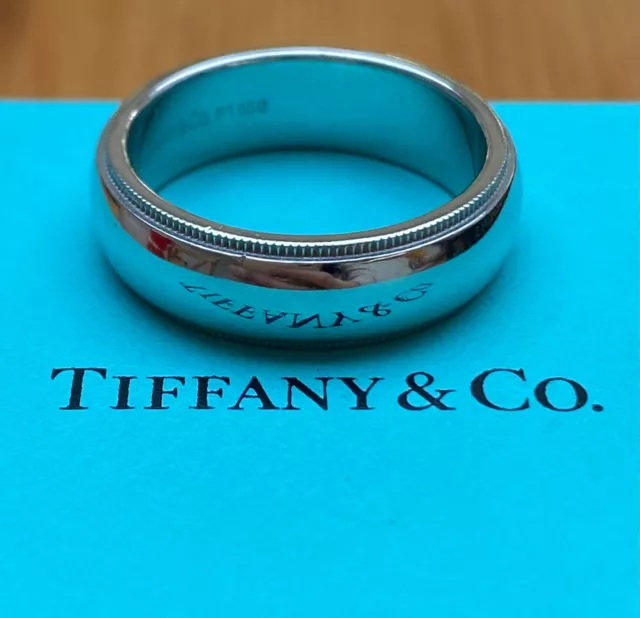 Tiffany & Co. WIDE 6mm Milgrain Platinum Curved Band 14.25gms with Receipt Sz 8