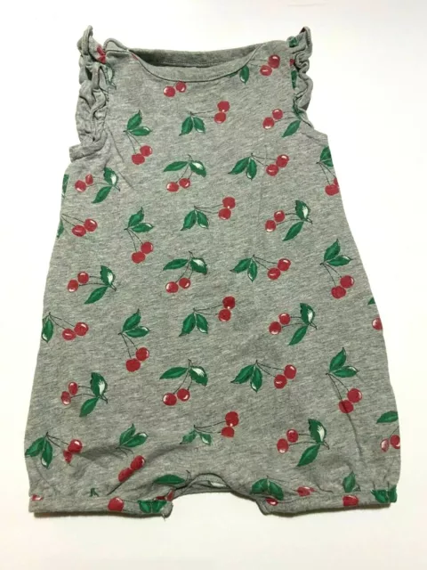 Infant Girls Baby Gap Gray Red & Green Cherries Bubble Outfit Size 6-12 Months